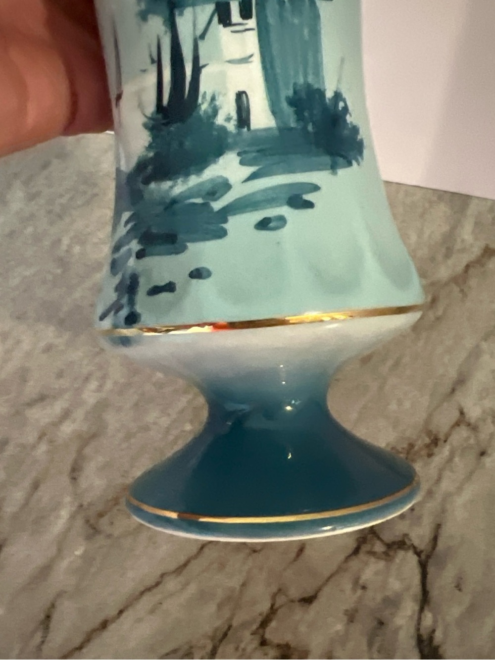 Vintage Blue Ceramic Decorative Vase Nautical with Gold Trim Made in Portugal - Picture 5 of 9